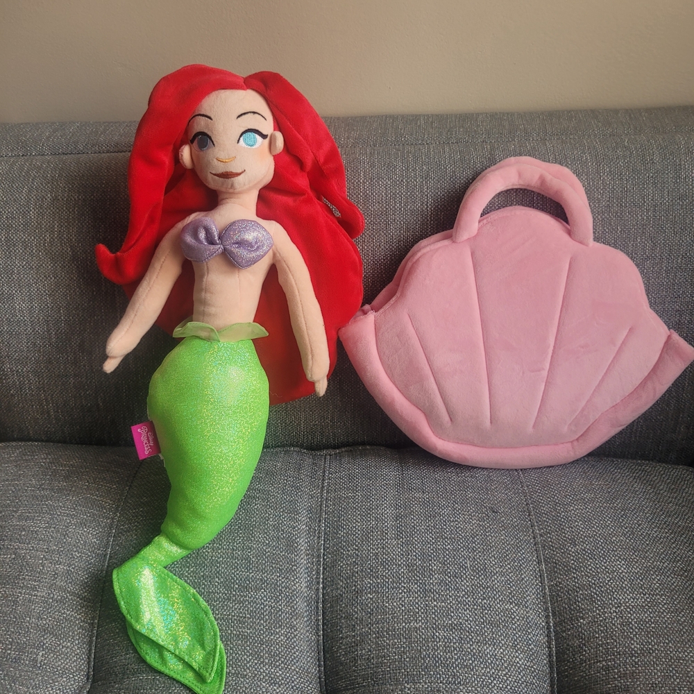 Disney Mermaidl Plush Doll with Soft Pink Shell Bag Purse